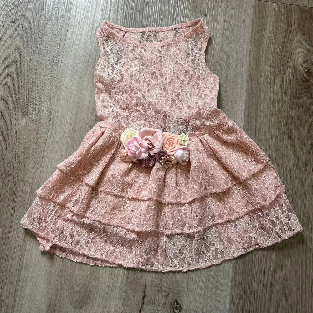 Dog Wedding Dress Flower Girl Josefina Pink Mauve XL 18-24lbs Blush Floral NEW